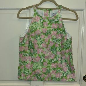 Lilly Pulitzer lime/pink tiger print halter sleeveless top, 8
